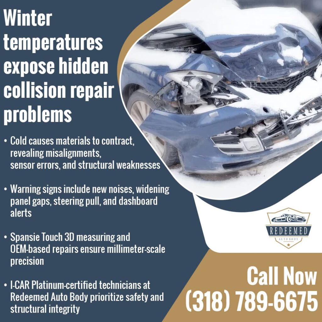 collision damaged car in winter