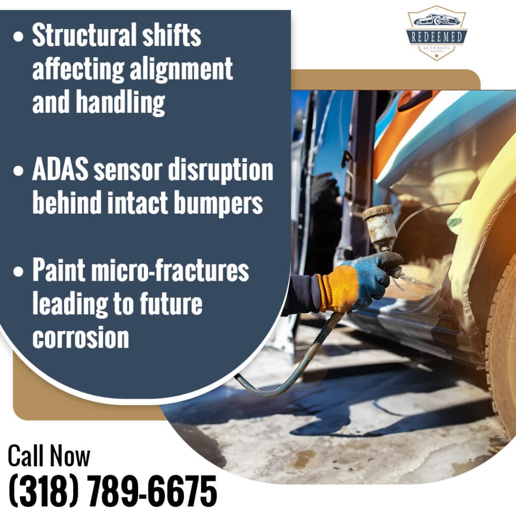 Auto body technician spray painting a vehicle panel during collision repair and refinishing