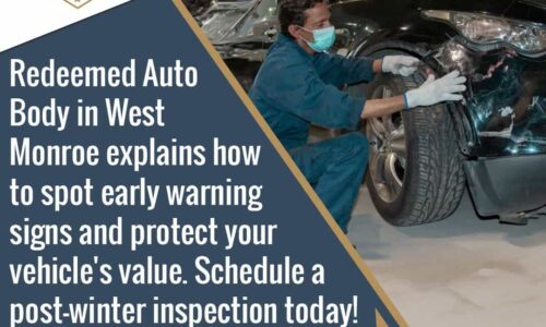 Post-winter vehicle inspection being performed to identify weather-related damage at Redeemed Auto Body Monroe LA