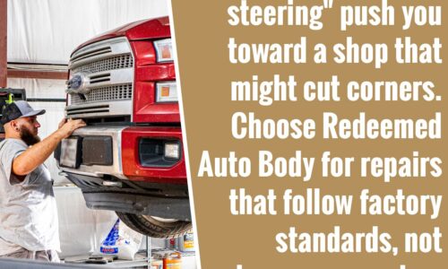 Vehicle undergoing factory-standard collision repair at Redeemed Auto Body in Monroe, Louisiana